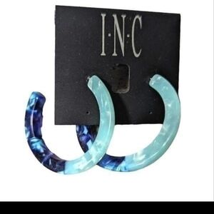 INC Marbled Hoop Earrings in Aqua and Navy